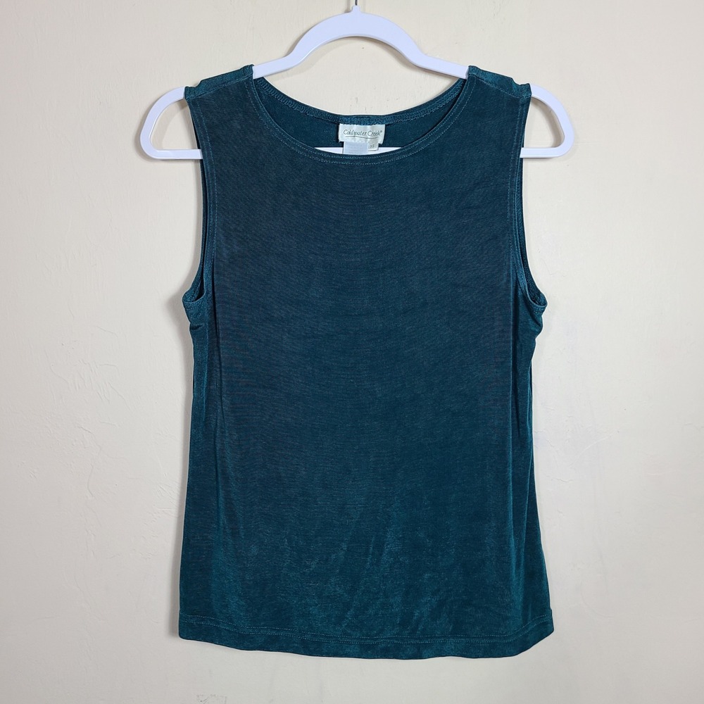 Coldwater Creek Teal Blue Slinky‎ Tank Top XS Stretchy Casual Capsule Minimalist